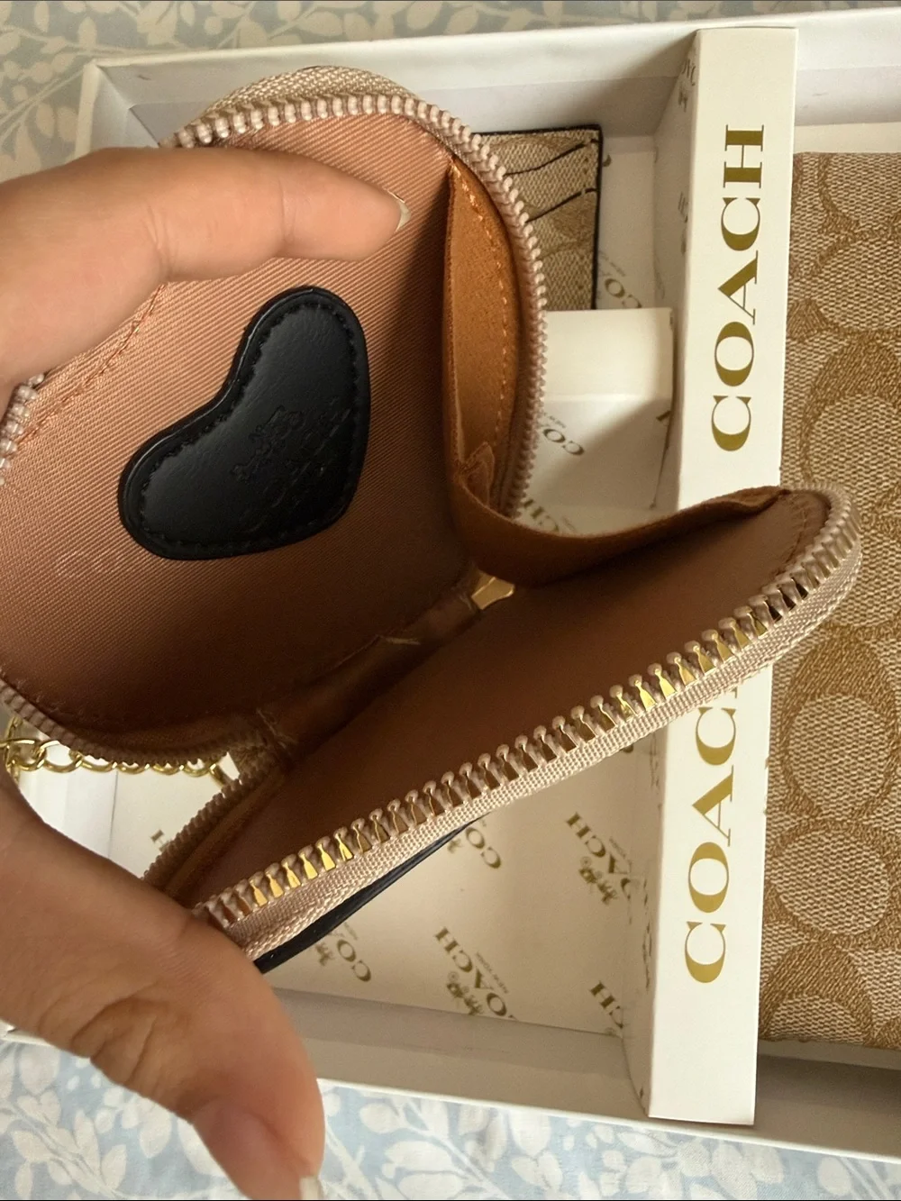 Coach Khaki/Chalk Signature Canvas Wristlet Set with Coin Pouch